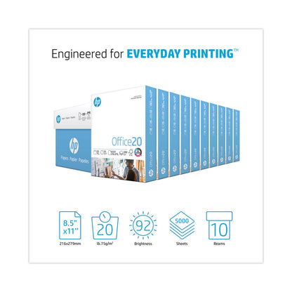HP Papers Office20 Paper, 92 Bright, 20 lb Bond Weight, 8.5 x 11, White, 500 Sheets/Ream, 10 Reams/Carton (HEW112101)