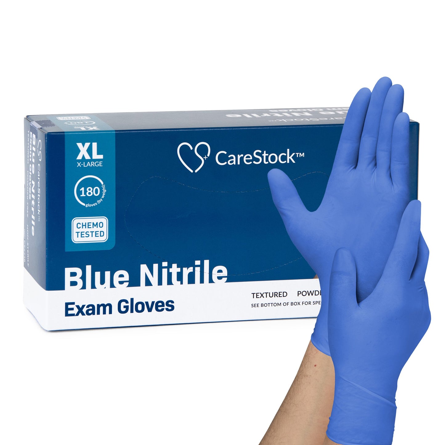 CareStock™ Exam Glove X-Large NonSterile Nitrile Standard Cuff Length Textured Fingertips Blue Chemo Tested (1230899_CS)