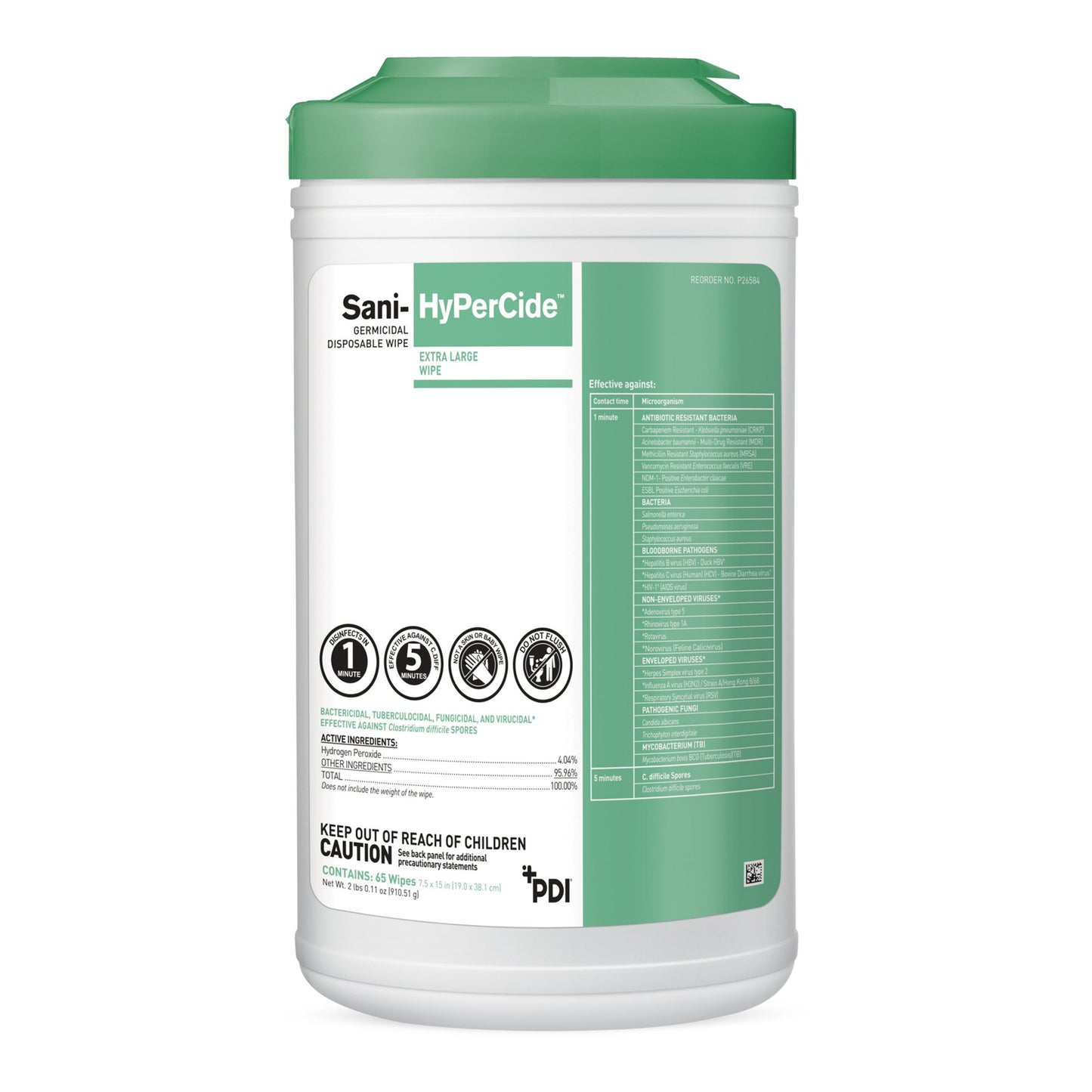 Sani-HyPerCide™ Premoistened Germicidal Manual Pull Wipe 65 Count Canister Vinegar Scent NonSterile (1197661_CS)