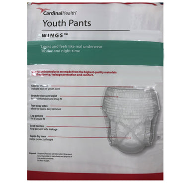 Cardinal Health™ Wings™ Unisex Youth Absorbent Underwear Pull On with Tear Away Seams Small / Medium Disposable Heavy Absorbency (724711_CS)