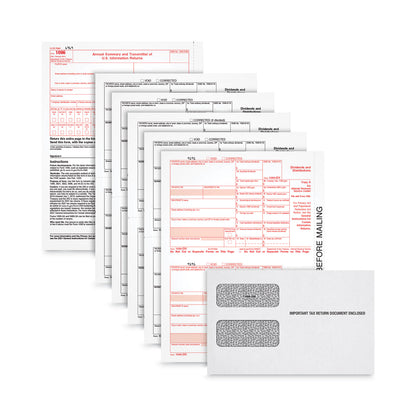 TOPS™ Five-Part 1099-DIV Tax Form Kit for Inkjet/Laser Printers, Five-Part Carbonless, 8.5 x 5.5, 2 Forms/Sheet, 100 Forms Total (TOPLDIV4KITS)