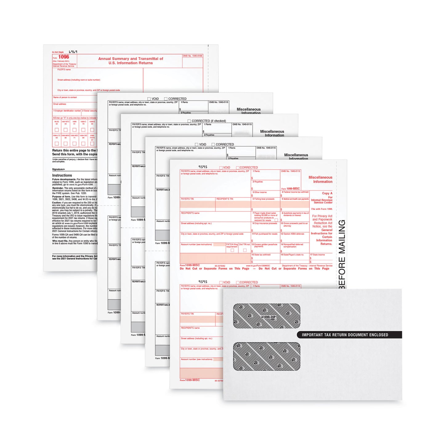 TOPS™ 1099-MISC Tax Forms Kit, Fiscal Year: 2021, Four-Part Carbonless, 8.5 x 5.5, 2 Forms/Sheet, 50 Forms Total (TOPLMISC425Q)
