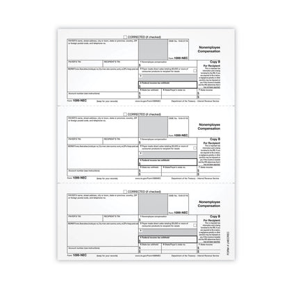 TOPS™ 1099-NEC Tax Forms, Fiscal Year: 2021, One-Part (No Copies), 8.5 x 3.67, 3 Forms/Sheet, 50 Forms Total (TOPLNECRECS)