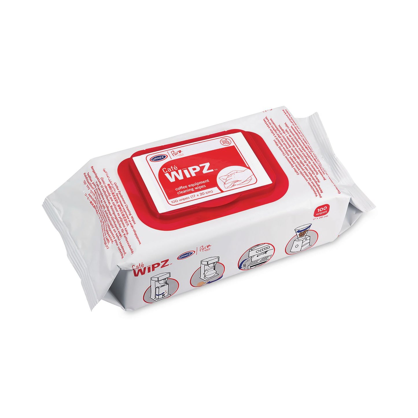 Urnex® Cafe Wipz Coffee Equipment Cleaning Wipes, 100 Wipes/Bag, 12 Bags/Carton (URNUBI60255)