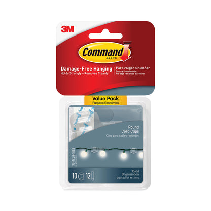 Command™ Cord Clip with Adhesive, Round, 0.75"w, Clear, 10/Pack (MMM17017CLR10ES)