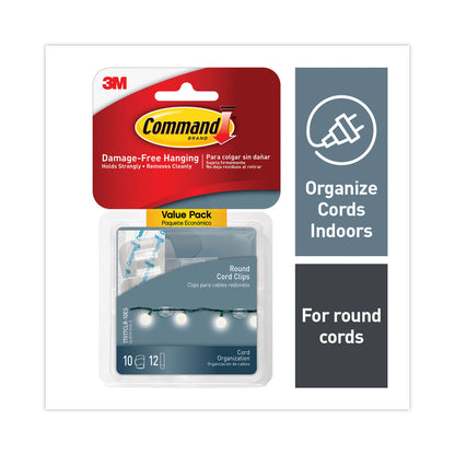 Command™ Cord Clip with Adhesive, Round, 0.75"w, Clear, 10/Pack (MMM17017CLR10ES)