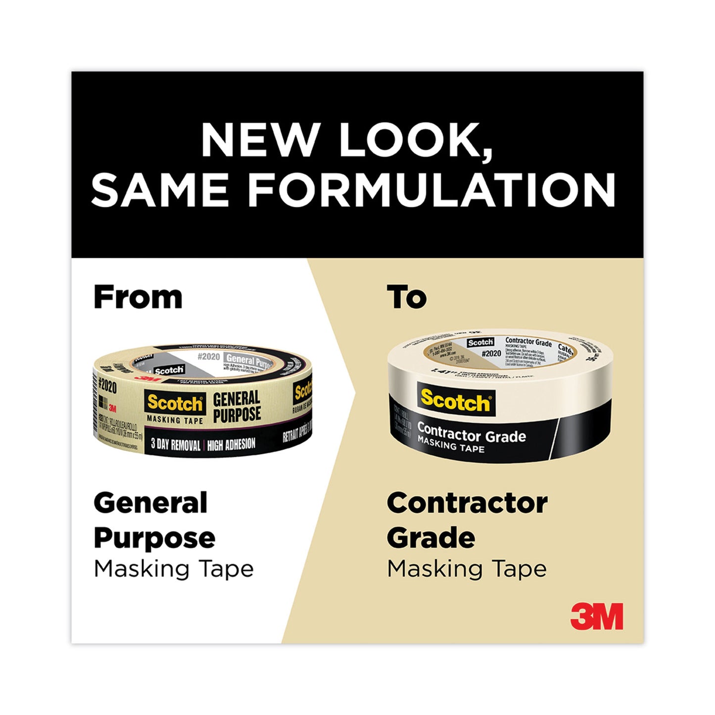Scotch® Commercial-Grade Masking Tape for Production Painting, 3" Core, 0.7" x 60 yds, Natural (MMM202075ABK)