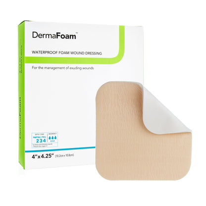 DermaFoam® Foam Dressing 4 X 4-1/4 Inch Without Border Waterproof Backing Nonadhesive Rectangle Sterile (584142_EA)