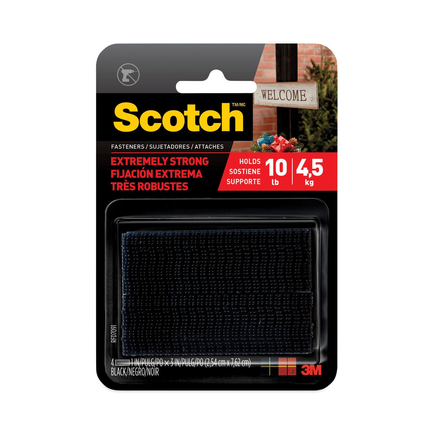 Scotch® Heavy-Duty All-Weather Fasteners, 1" x 3", Black, 2/Pack (MMMRFD7091)