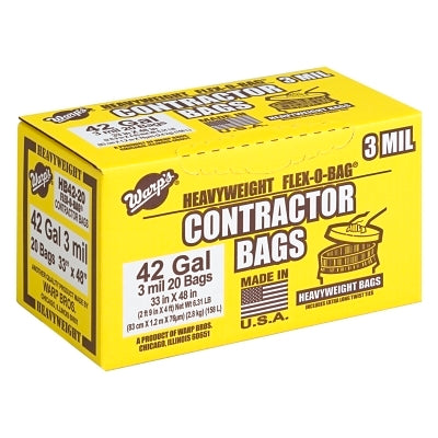 Warp Brothers FLEX-O-BAG® Contractor Bag, 42 gal, 3 mil Thick, 33 in W x 48 in H, Black (795-HBP42-20-R)