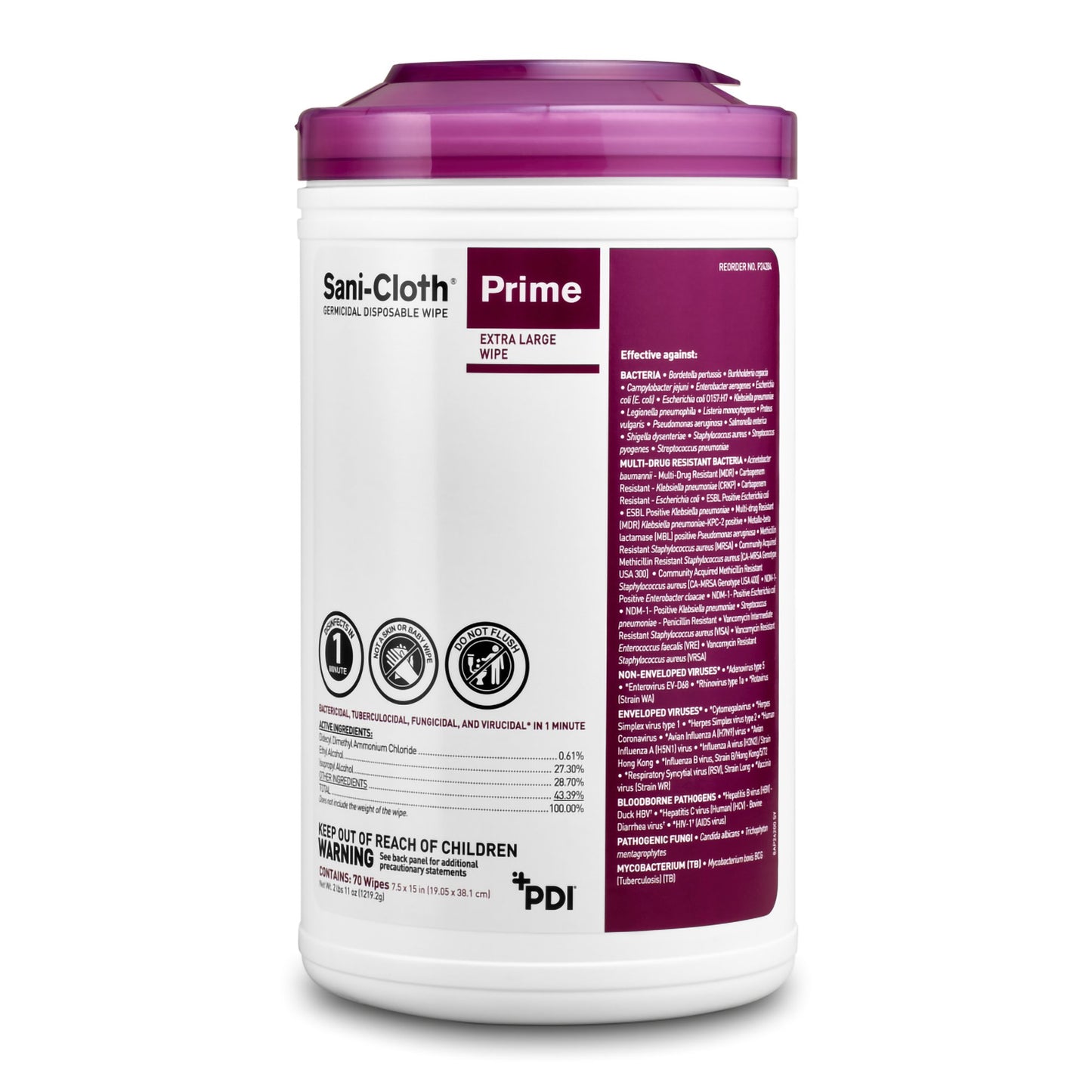 Sani-Cloth® Prime Surface Disinfectant Cleaner Premoistened Germicidal Manual Pull Wipe 70 Count Canister Alcohol Scent NonSterile (1063957_CN)