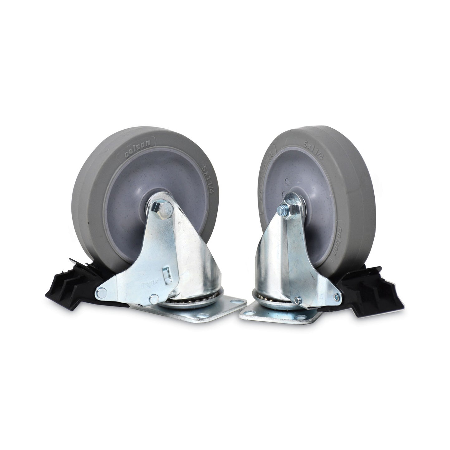 Rubbermaid® Commercial Caster Kit for Mega BRUTE Mobile Collector, Swivel Mount Plate, 5" Wheel, Black, 2/Set (SGSFG9W71L1GRAY)