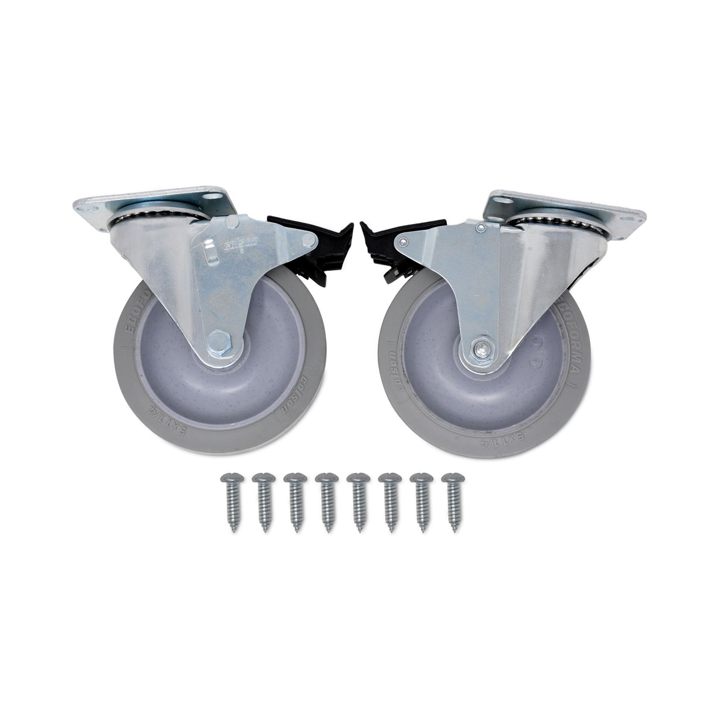 Rubbermaid® Commercial Caster Kit for Mega BRUTE Mobile Collector, Swivel Mount Plate, 5" Wheel, Black, 2/Set (SGSFG9W71L1GRAY)