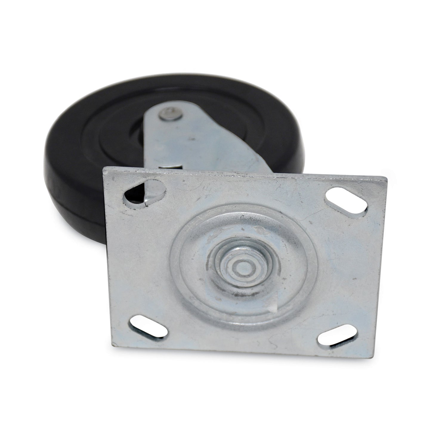 Rubbermaid® Commercial Replacement Plate Casters, Rigid Mount Plate, 5" Rubber Wheel, Black (SGS4402L1)