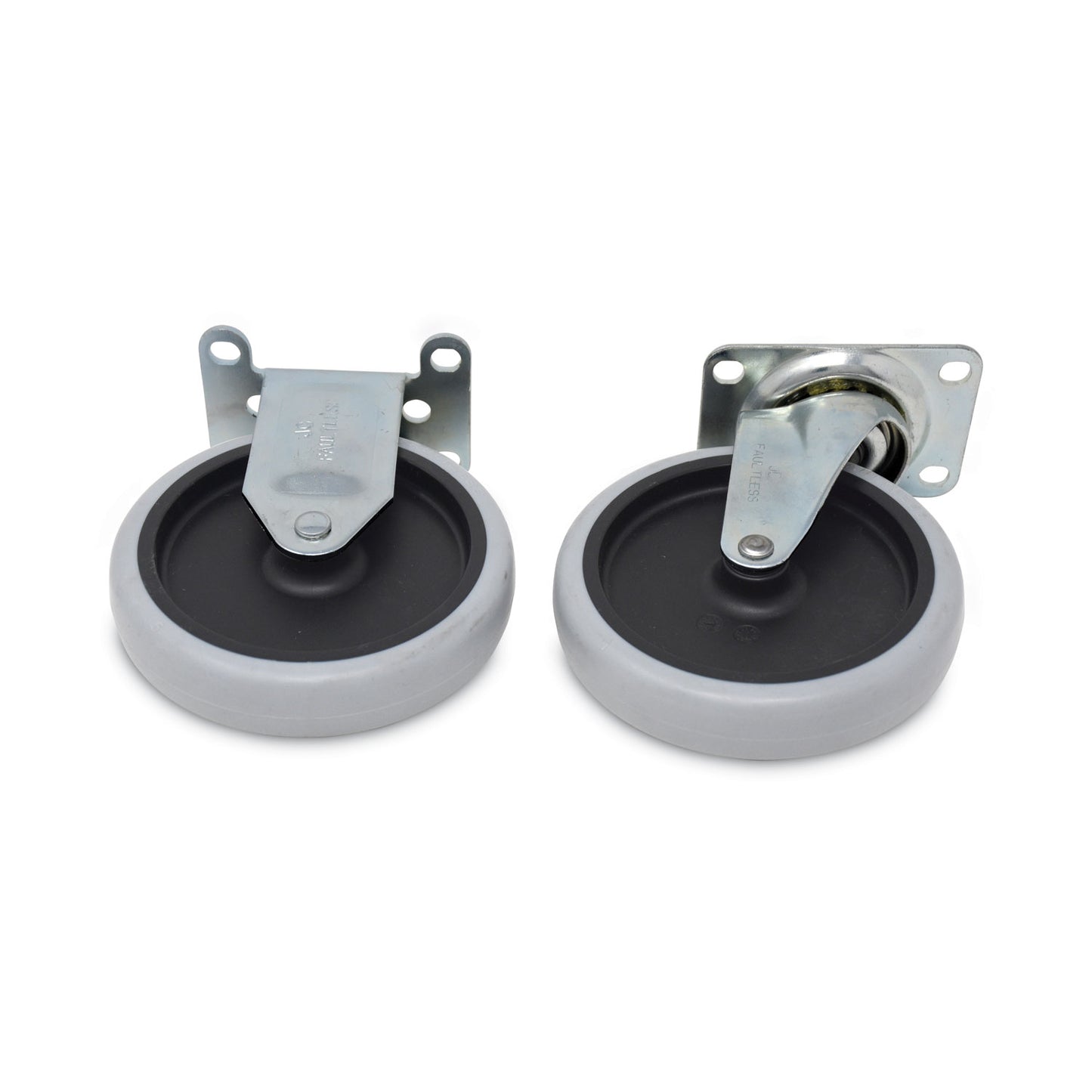Rubbermaid® Commercial Replacement Plate Casters, (2) Rigid Mount Plate, (2) Swivel Mount Plate, 5" Soft Rubber Wheel, Gray, 4/Set (SGSFG9T66L10000)