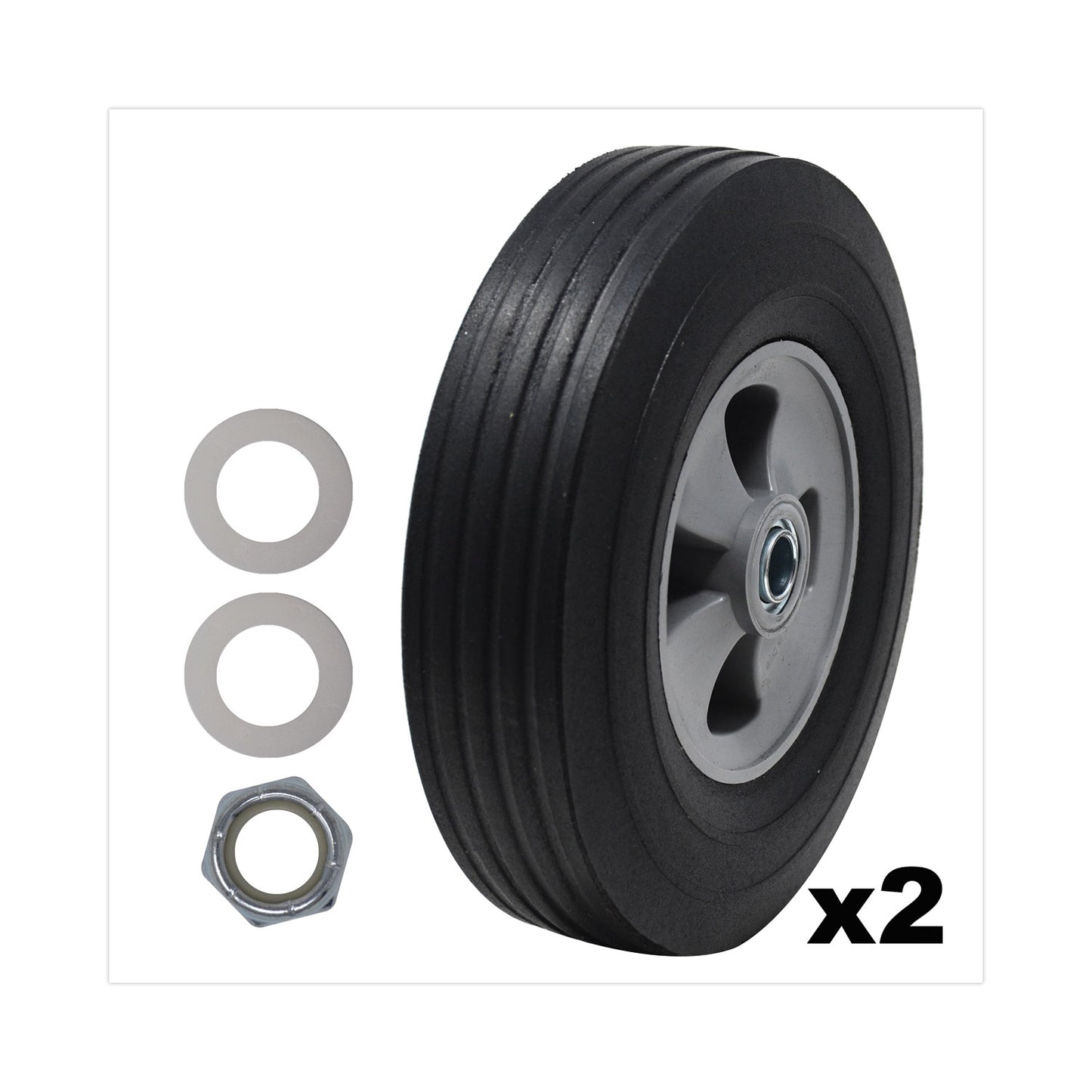 Rubbermaid® Commercial Tilt Truck Wheels, 340 lb Weight Capacity (170 lb Per Wheel), 10" Wheel, Black, 2/Set (SGSFG1004L30000)
