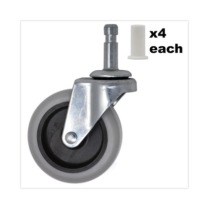 Rubbermaid® Commercial Replacement Bayonet-Stem Swivel Casters, Grip Ring Stem (0.5" x 1.25"), 3" Hard Rubber Wheel, Gray (SGSFG3421L60000)