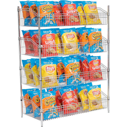 Nexel 4 Shelf, Chrome Basket Wire Shelving Unit, Starter, 48"W x 24"D x 63"H (WB798475)