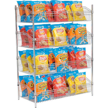 Nexel 4 Shelf, Chrome Basket Wire Shelving Unit, Starter, 48"W x 24"D x 63"H (WB798475)