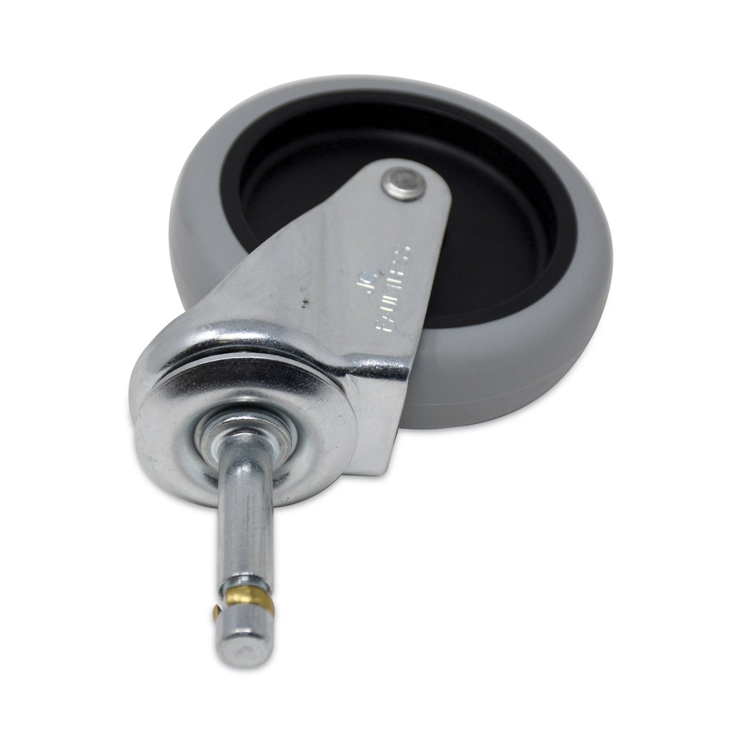 Rubbermaid® Commercial Replacement Bayonet-Stem Swivel Casters, Push and Lock Stem (0.44" x 2"), 4" Soft Rubber Wheel, Black/Gray/Silver (SGSFG6173L10000)