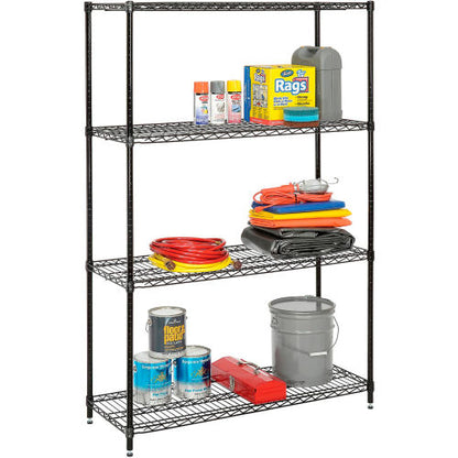 Nexel 4 Shelf, Black Epoxy Wire Shelving-In-A-Box, 36"W x 24"D x 74"H (WB798762)