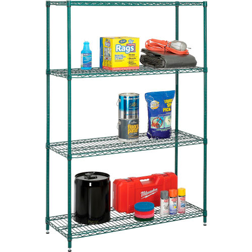 Nexel 4 Shelf, Green Epoxy Wire Shelving-In-A-Box, 48"W x 24"D x 74"H (WB798767)