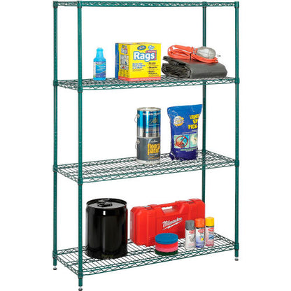 Nexel 4 Shelf, Green Epoxy Wire Shelving-In-A-Box, 48"W x 24"D x 74"H (WB798767)