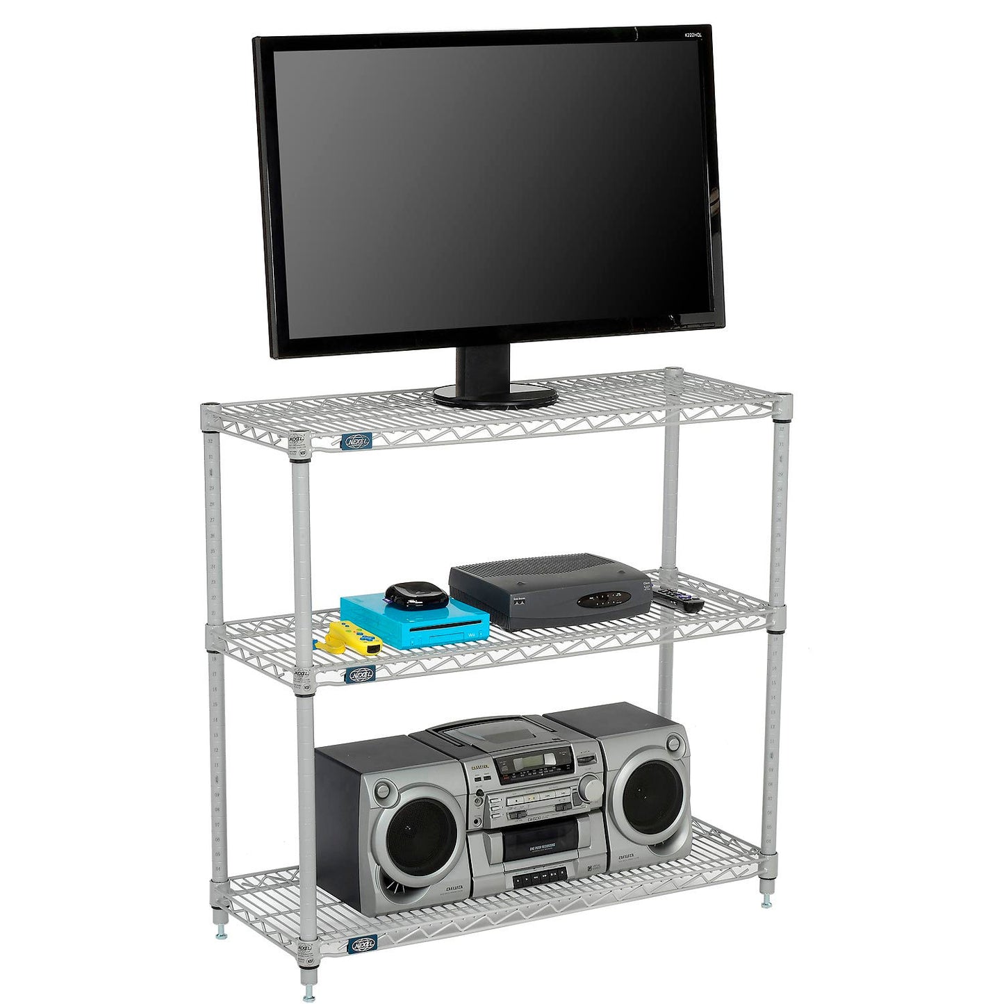 Nexel 3 Shelf, Nexelate Silver Epoxy Wire Shelving Unit, Starter, 24"W x 14"D x 34"H (WB798787)