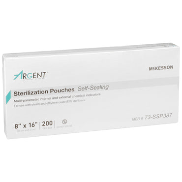 McKesson Argent™ Sure-Check® Sterilization Pouch Ethylene Oxide (EO) Gas / Steam 8 X 16 Inch Transparent / Blue Self Seal Paper / Film (527135_BX)