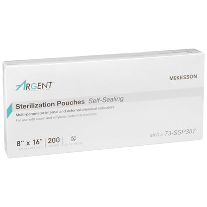 McKesson Argent™ Sure-Check® Sterilization Pouch Ethylene Oxide (EO) Gas / Steam 8 X 16 Inch Transparent / Blue Self Seal Paper / Film (527135_BX)
