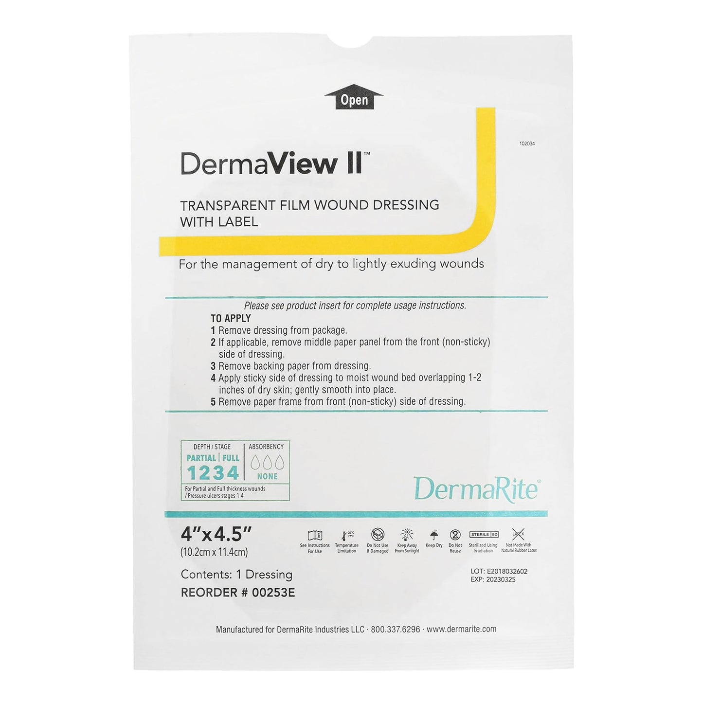 DermaView II™ Transparent Film Dressing 4 X 4-1/2 Inch Frame Style Delivery Rectangle Sterile (584138_EA)