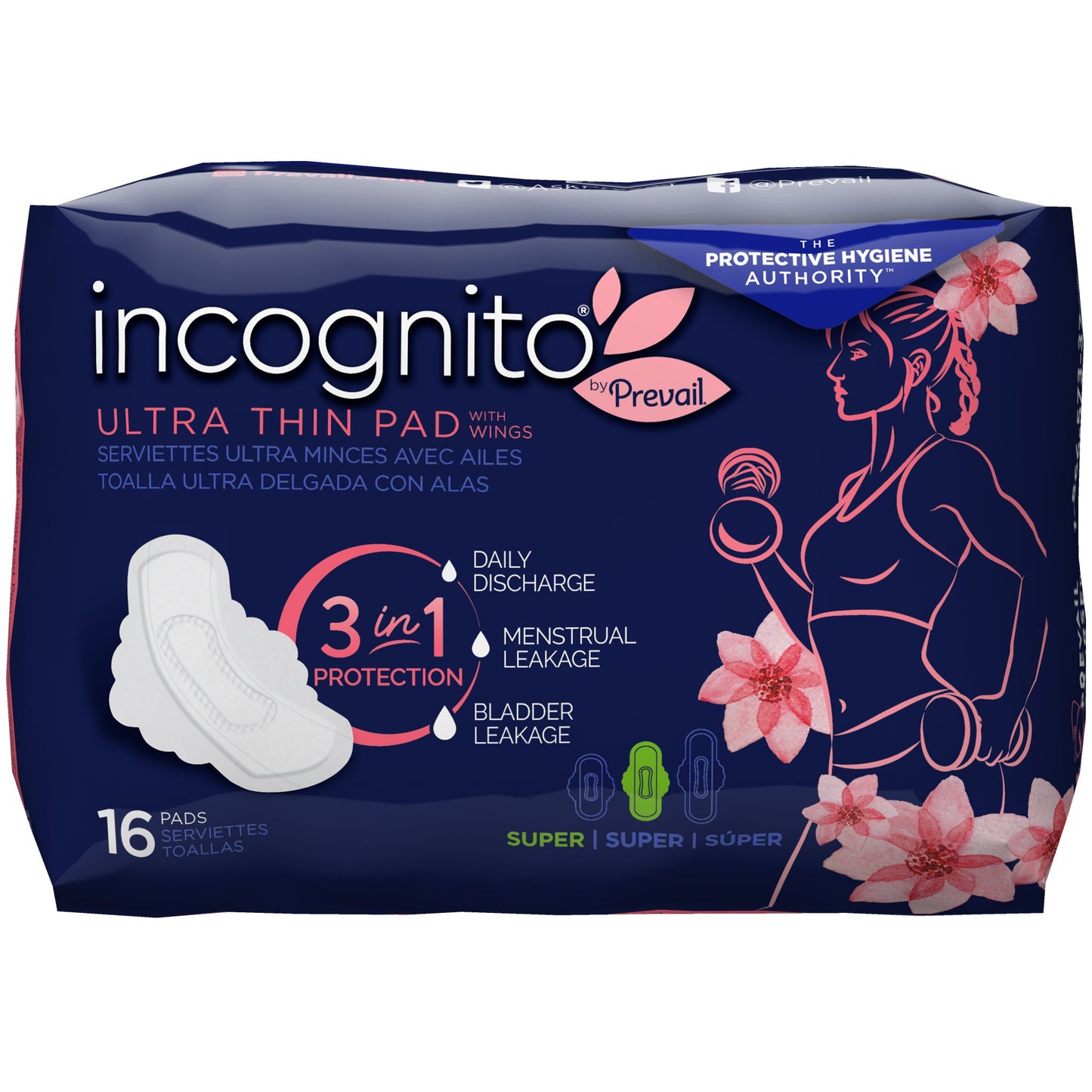 incognito® by Prevail Feminine Pad Ultra Thin with Wings Super Absorbency (1184035_CS)