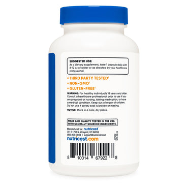 nutricost® Folic Acid (Vitamin B9) Dietary Supplement Folate 1,000 mcg Strength Capsule 240 Per Bottle (1270254_BT)