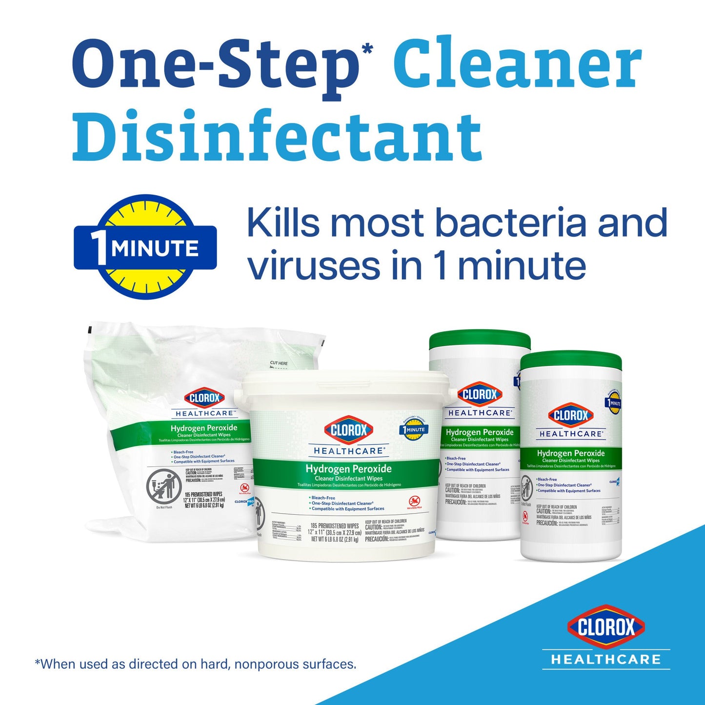 Clorox Healthcare® Surface Disinfectant Cleaner Premoistened Hydrogen Peroxide Based Manual Pull Wipe 95 Count Canister Unscented NonSterile (800191_CS)