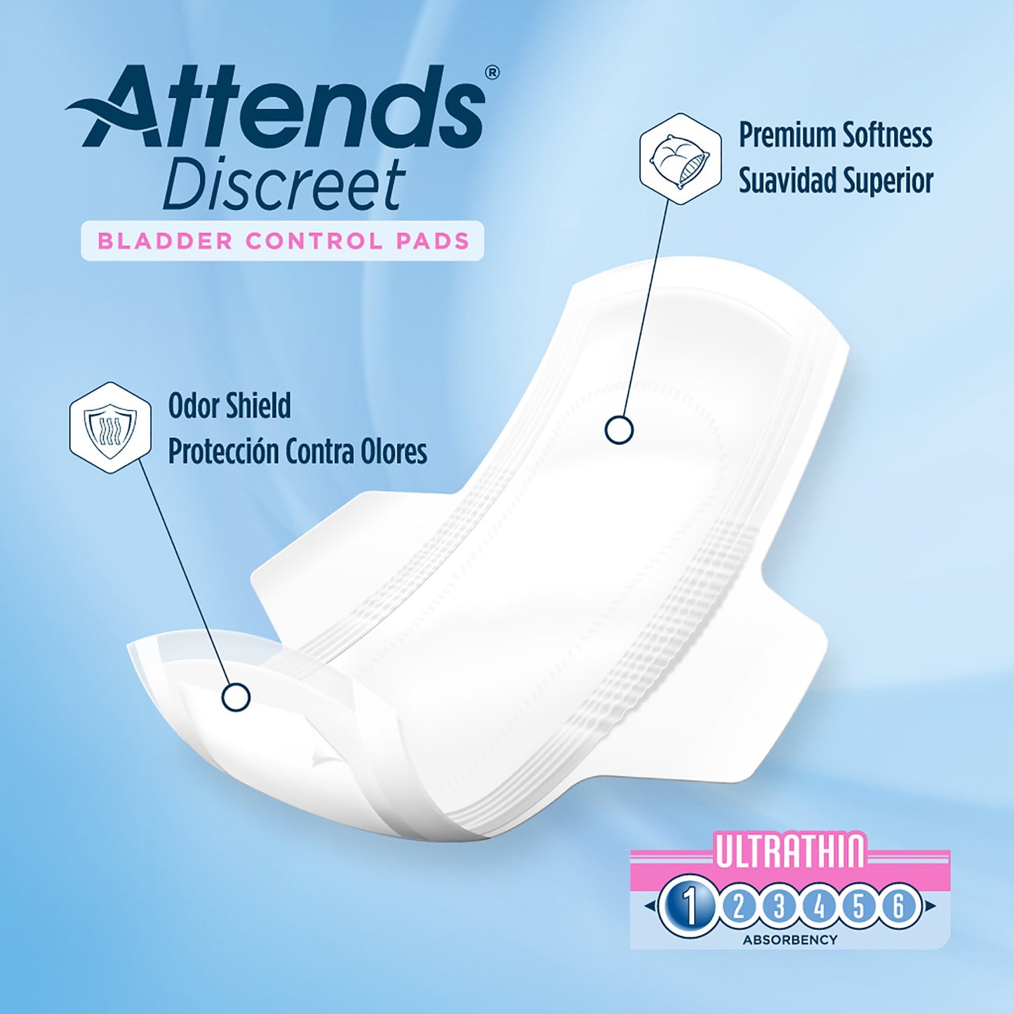 Attends® Discreet Ultra Thin Bladder Control Pad 9 Inch Length Light Absorbency Polymer Core One Size Fits Most (1039119_BG)