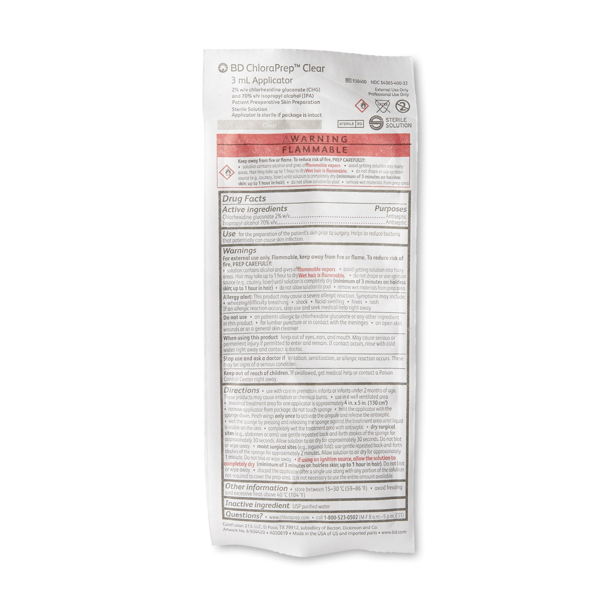 Chloraprep Skin Rash ChloraPrep™ Clear Skin Prep Solution 3 mL Foam Applicator 2% / 70% Str ...
