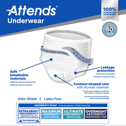 Attends® Care Unisex Adult Absorbent Underwear Pull On with Tear Away Seams X-Large Disposable Heavy Absorbency (1028713_BG)