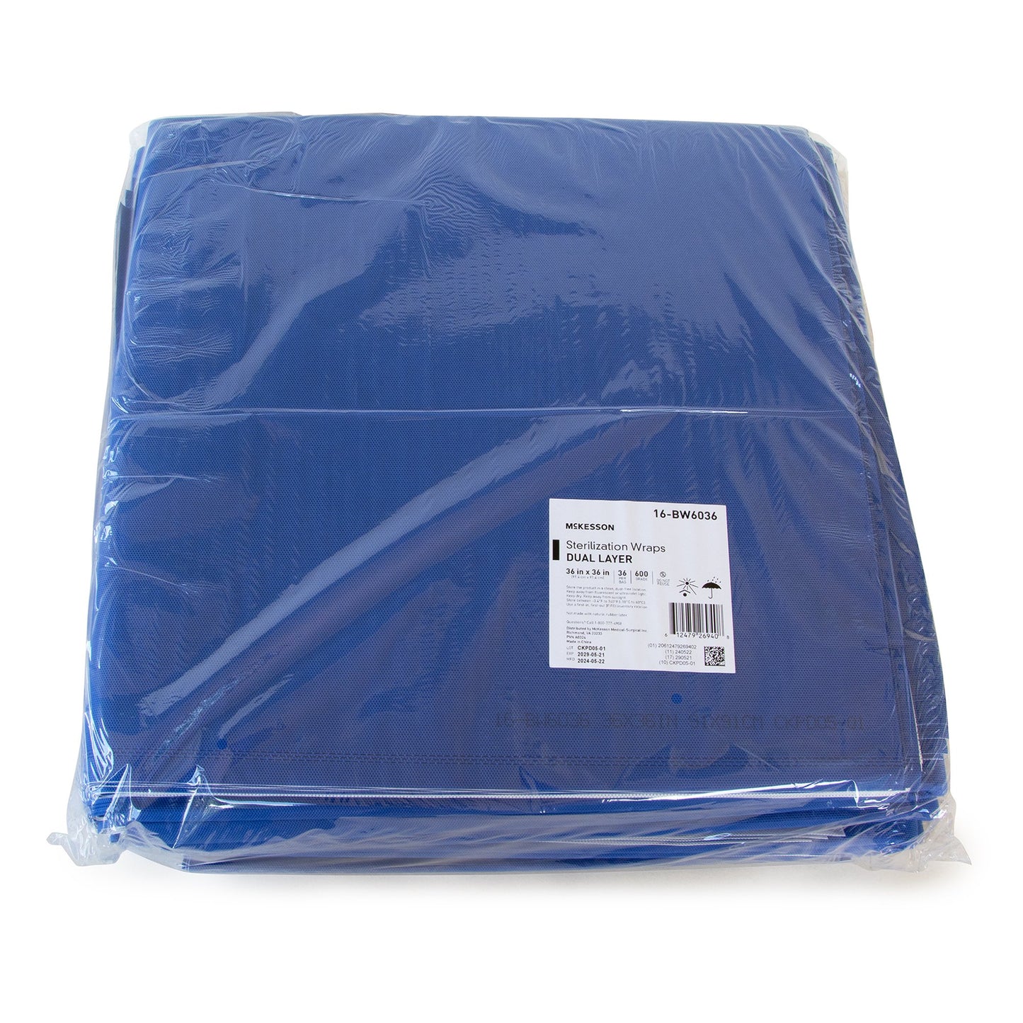 McKesson Sterilization Wrap White / Blue 36 X 36 Inch Dual Layer SMS Polypropylene (1243682_BG)