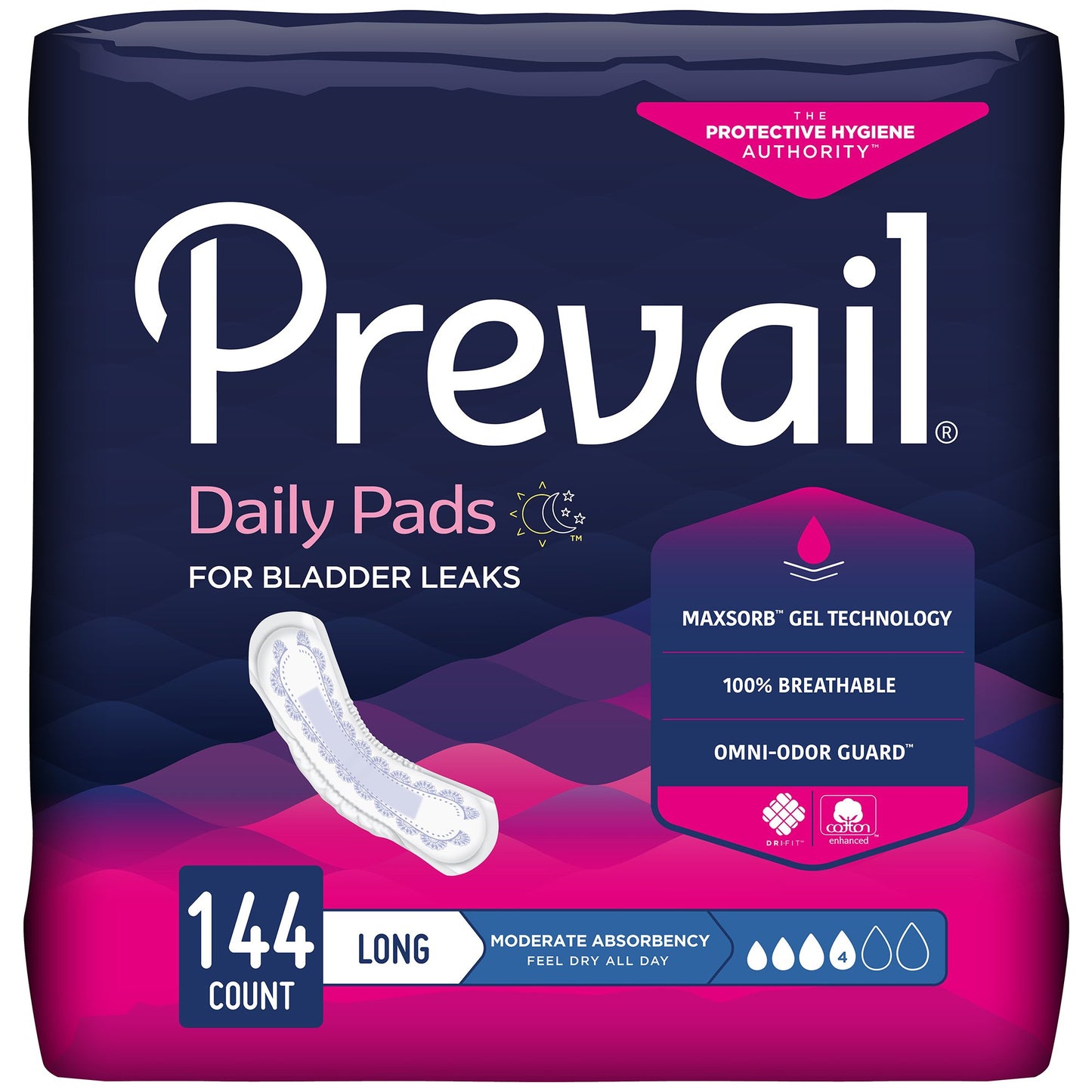 Prevail® Daily Pads Bladder Control Pad 11 Inch Length Moderate Absorbency Polymer Core One Size Fits Most (409933_BG)