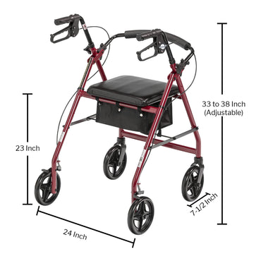 McKesson 4 Wheel Rollator Red Adjustable Height Aluminum Frame (1205410_CS)