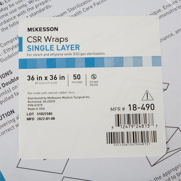 McKesson Sterilization Wrap Blue 36 X 36 Inch Single Layer Cellulose Steam / EO Gas (1156175_BX)