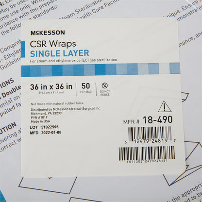 McKesson Sterilization Wrap Blue 36 X 36 Inch Single Layer Cellulose Steam / EO Gas (1156175_BX)