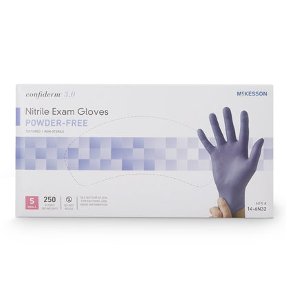 McKesson Confiderm® 3.0 Exam Glove Small NonSterile Nitrile Standard Cuff Length Textured Fingertips Blue Not Rated (957801_BX)