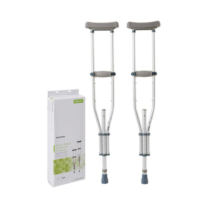 McKesson Underarm Crutches Youth / Adult / Tall Adult 4 Foot 6 Inch to 6 Foot 6 Inch User Height Aluminum Frame 300 lbs. Weight Capacity (1095263_CS)