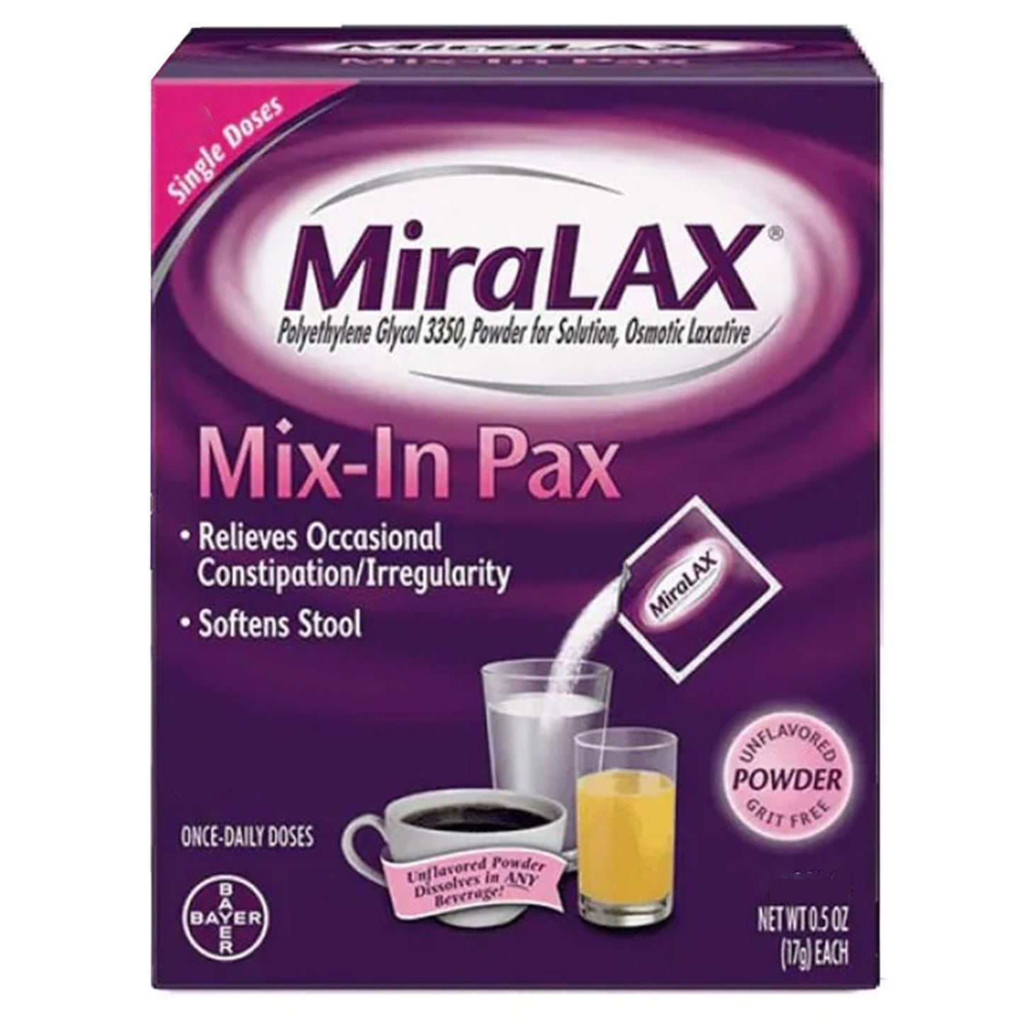 MiraLAX® Laxative Powder 24 per Box 17 Gram Strength Polyethylene Glycol 3350 (720751_BX)