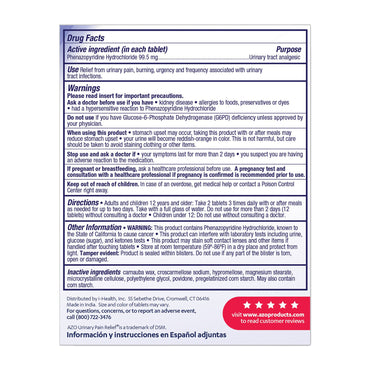 AZO® Maximum Strength Urinary Pain Relief 99.5 mg Strength Phenazopyridine Hydrochloride Tablet 12 per Box (1268925_BX)