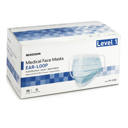 McKesson Procedure Mask ASTM Level 1 Earloops One Size Fits Most (1196784_BX)