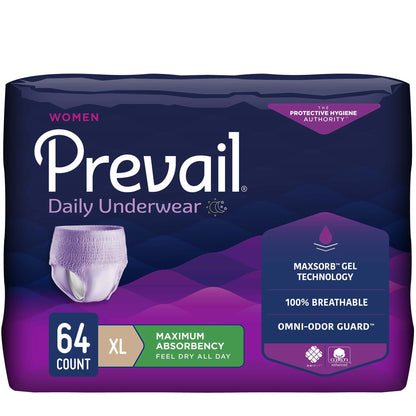 Prevail® Daily Underwear Female Adult Absorbent Underwear Pull On with Tear Away Seams X-Large Disposable Heavy Absorbency (889083_CS)