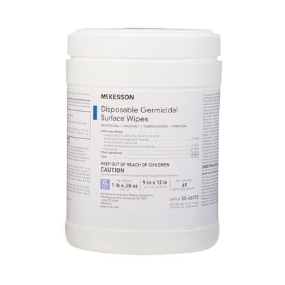 McKesson Surface Disinfectant Premoistened Manual Pull Wipe 65 Count Canister Alcohol Scent NonSterile (949454_BX)
