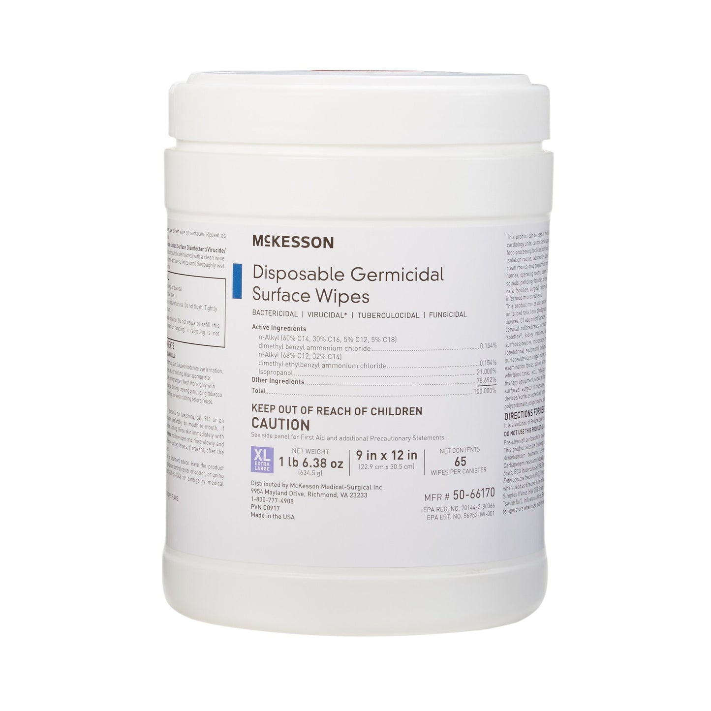 McKesson Surface Disinfectant Premoistened Manual Pull Wipe 65 Count Canister Alcohol Scent NonSterile (949454_CS)